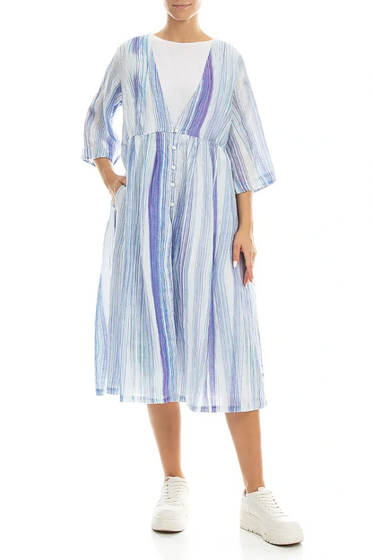V-Ausschnitt Leinenjacke mit blauem Streifen-Print