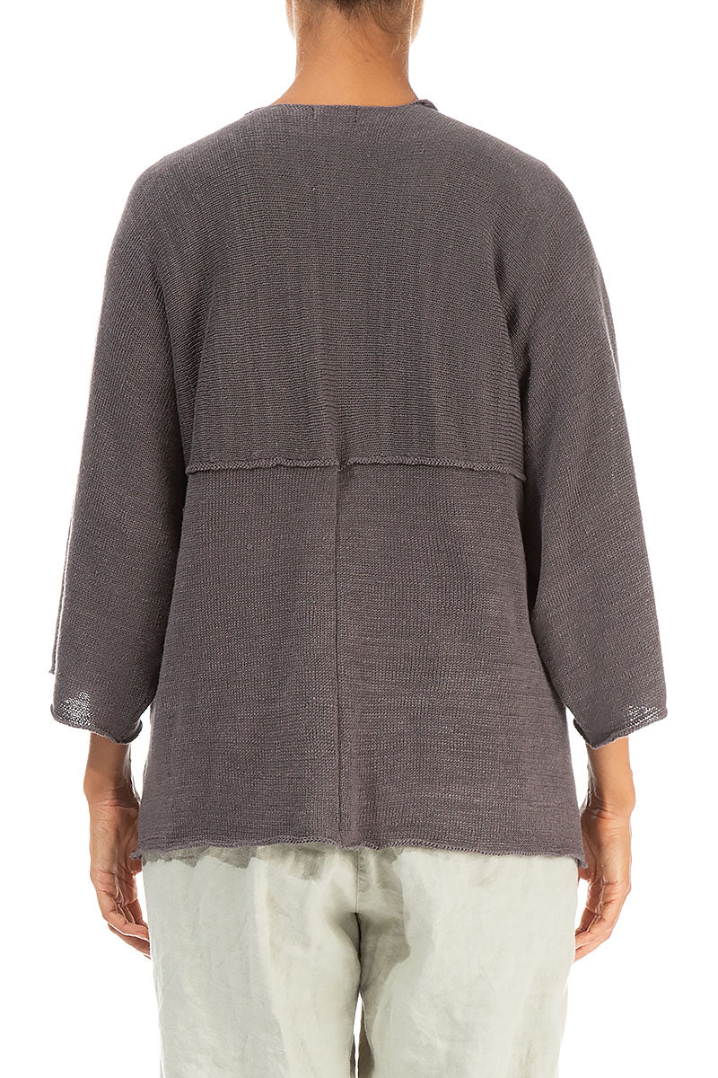 V-Neck Brown Linen Cardigan 2