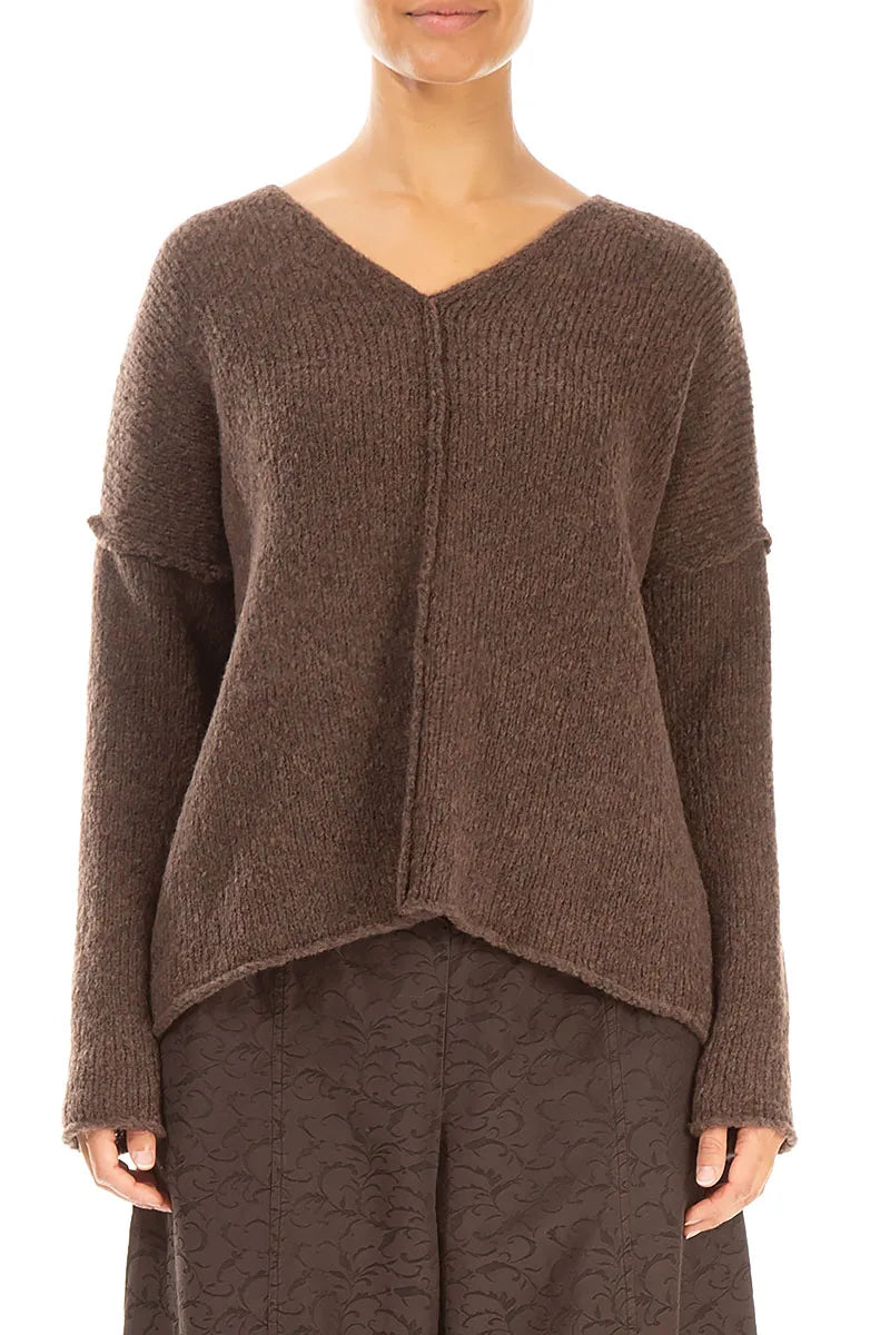 V-Neck Brown Wool Sweater 1