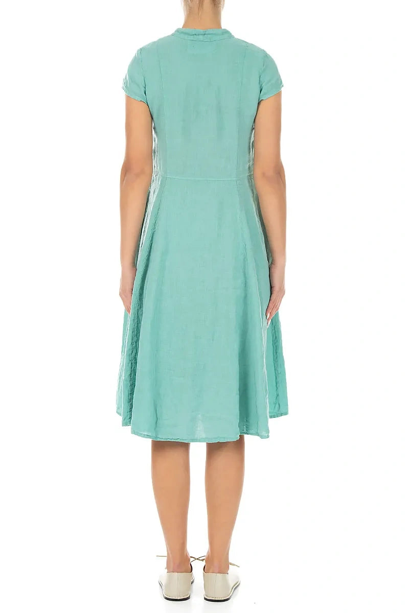 V-Ausschnitt Leinenkleid mit Knöpfen in Mint