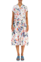 V-Neck Buttoned Primrose Linen Dress 1