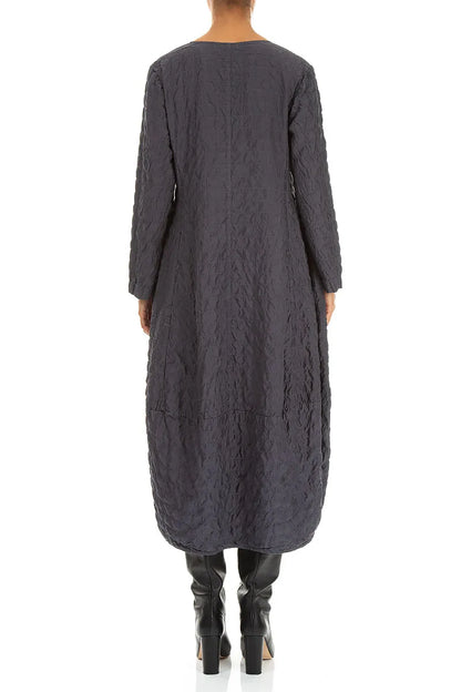 V-Neck Charcoal Pleated Silk Bamboo Dress