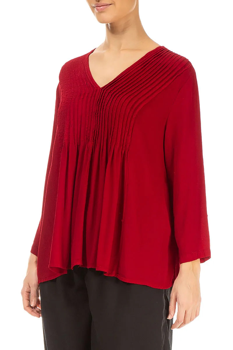 V-Neck Cherry Red Viscose Blouse 3