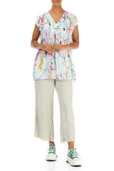 V-Neck Colour Splash Gauze Linen Blouse 4
