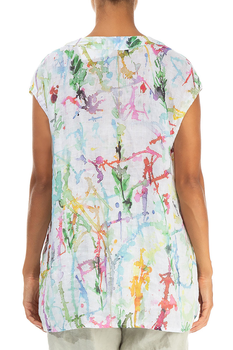 V-Neck Colour Splash Gauze Linen Blouse 2