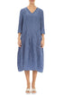 V-Neck Crinkled Blue Nova Silk Linen Dress 1