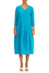 V-Neck Crinkled Bright Turquoise Silk Linen Dress 1