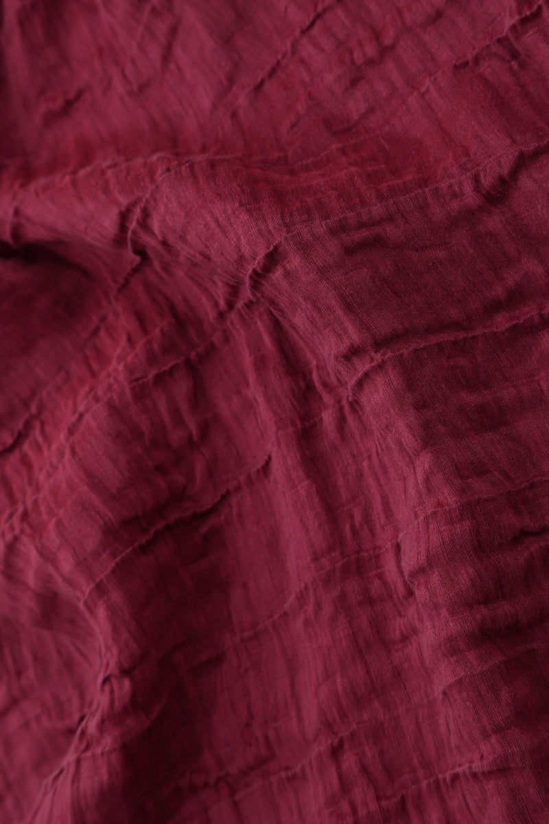 Long Sleeves V-Neck Crinkled Claret Silk Dress 5