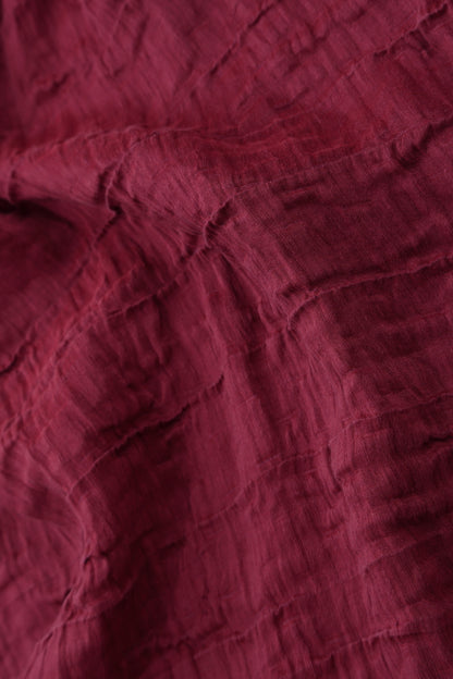 Long Sleeves V-Neck Crinkled Claret Silk Dress 5