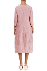 V-Neck Crinkled Powder Pink Silk Linen Dress 2