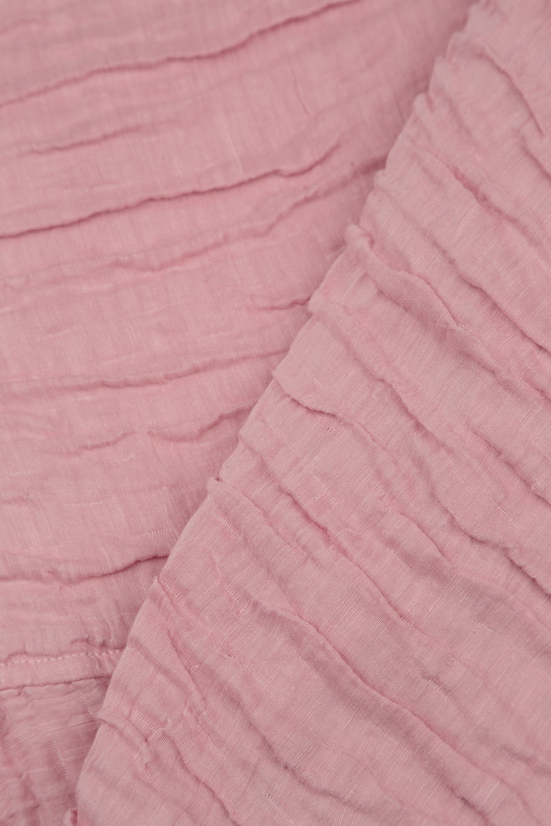 V-Neck Crinkled Powder Pink Silk Linen Dress 5