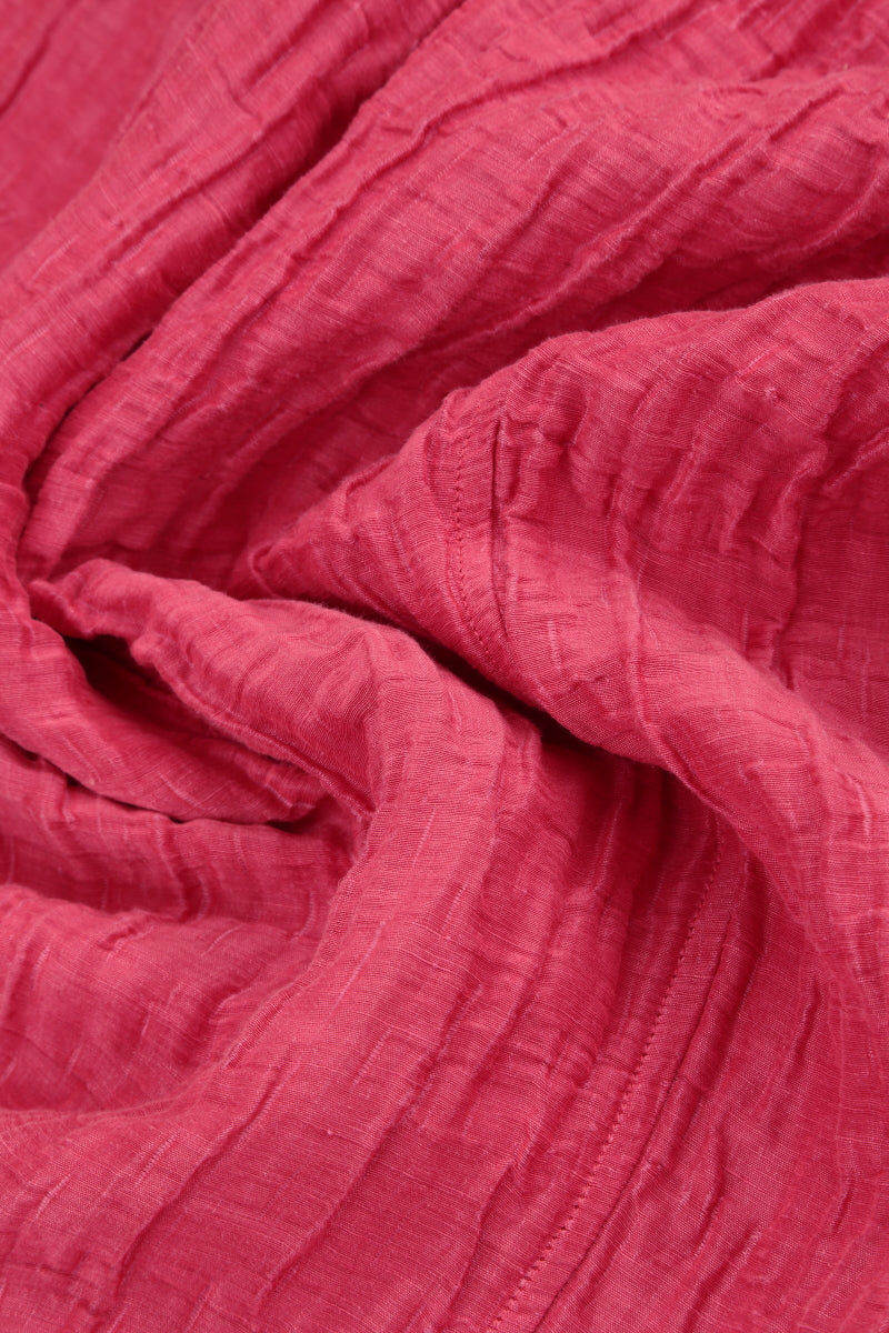 V-Neck Crinkled Raspberry Silk Linen Dress 5
