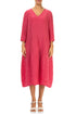 V-Neck Crinkled Raspberry Silk Linen Dress 1