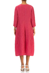V-Neck Crinkled Raspberry Silk Linen Dress 2