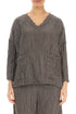 V-Neck Crinkled Truffle Silk Blouse 1