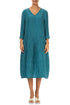 V-Neck Crinkled Turquoise Silk Linen Dress 1