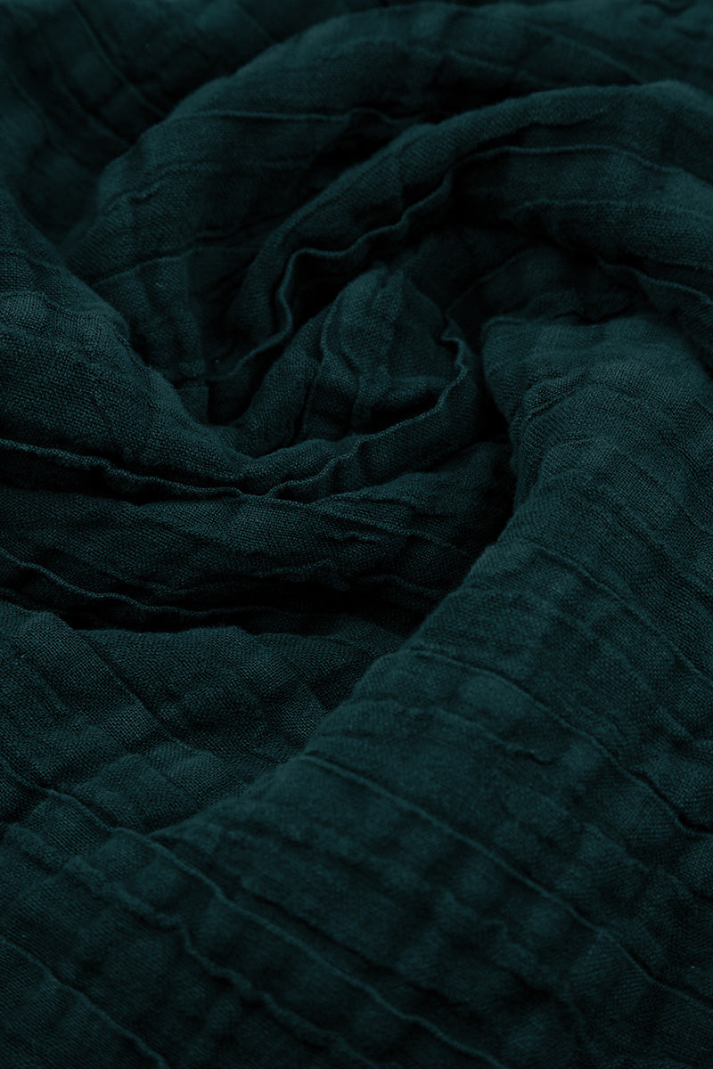 V-Neck Deep Turquoise Pleated Linen Dress