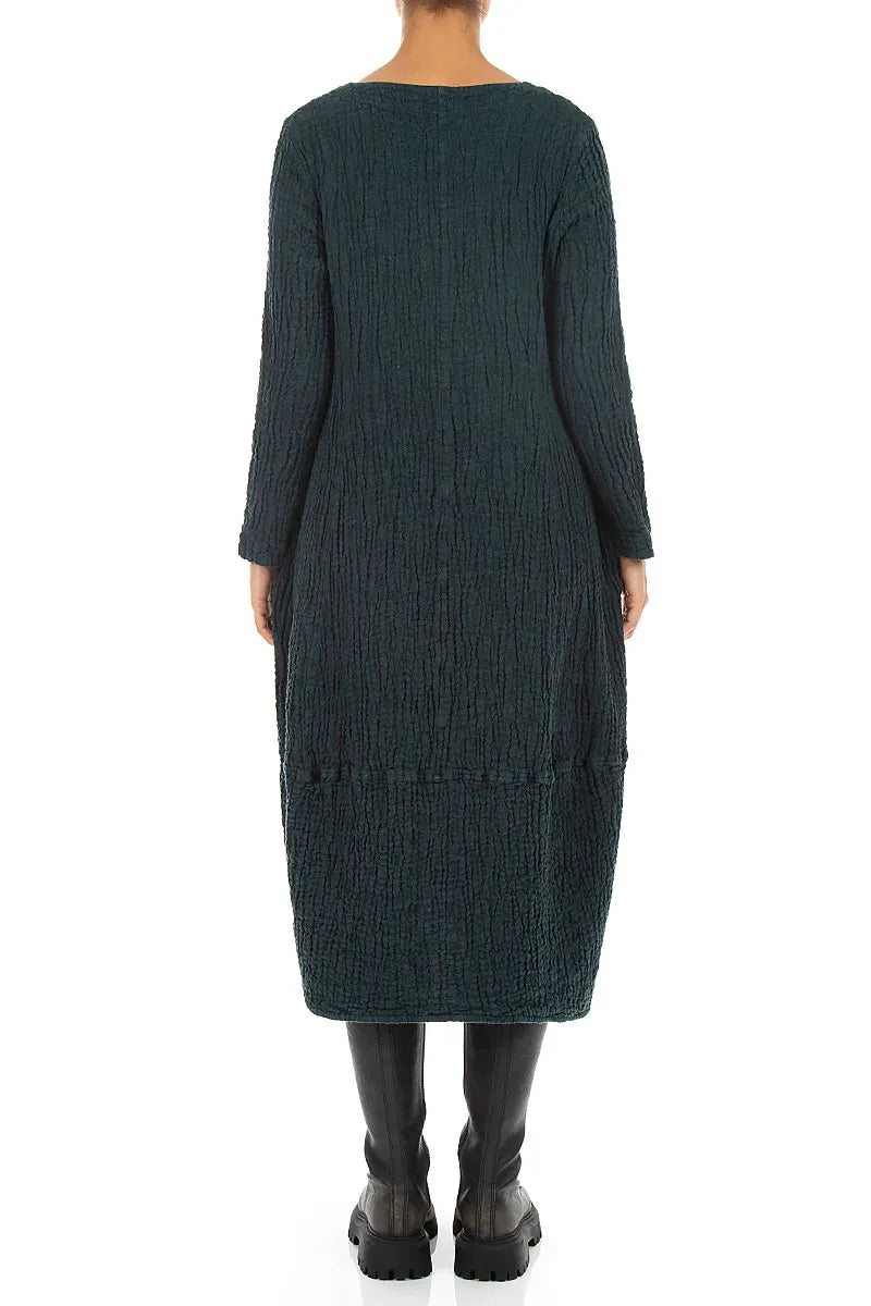 V-Neck Deep Turquoise Textured Linen Dress