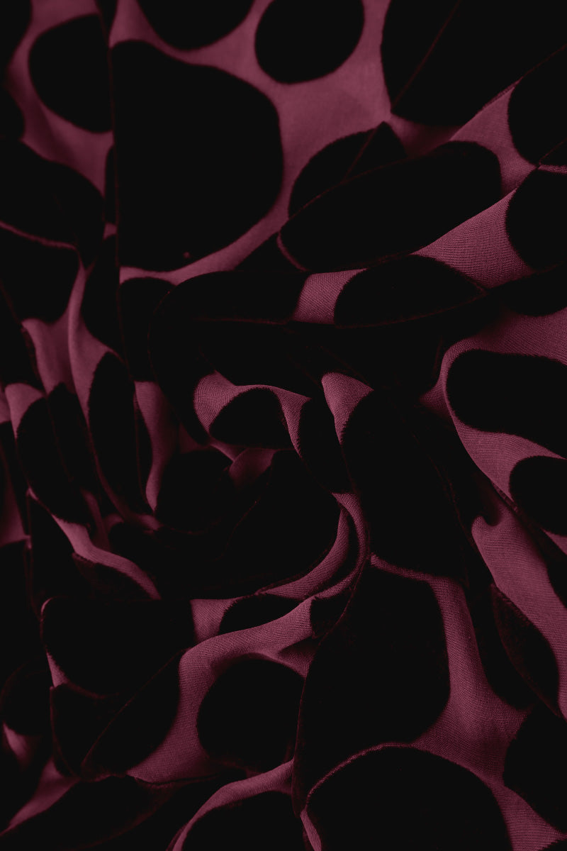 V-Neck Devoré Bubbles Magenta Silk Velvet Blouse 5