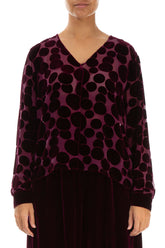 V-Neck Devoré Bubbles Magenta Silk Velvet Blouse 1