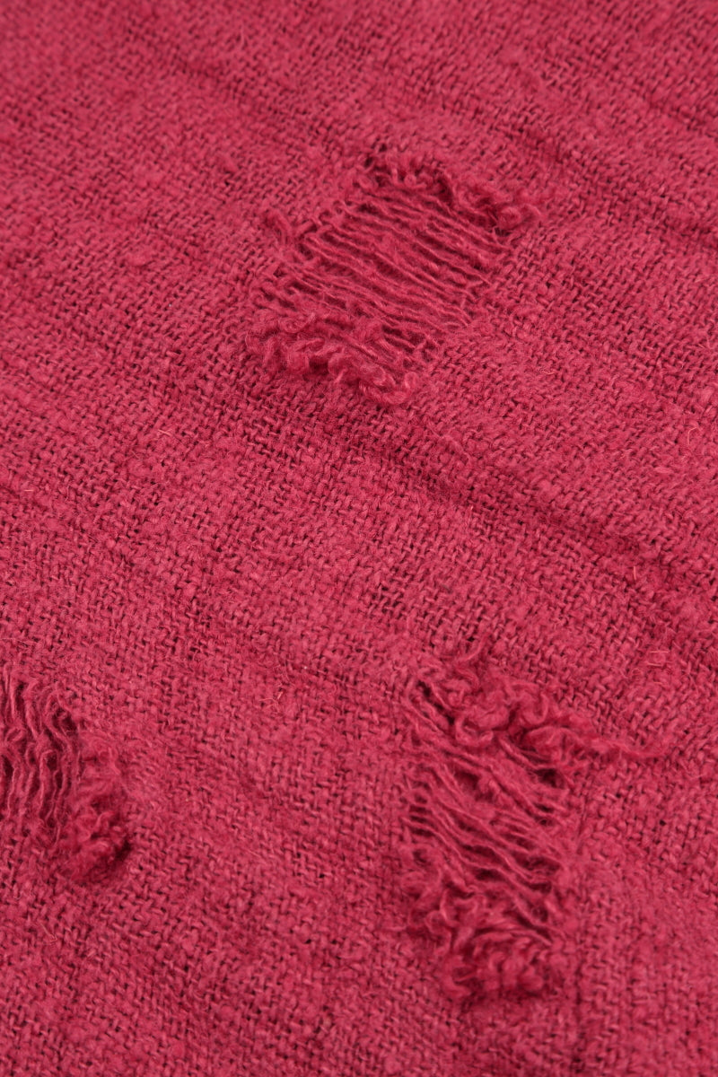 V-Neck Distressed Raspberry Handwoven Linen Blouse 5
