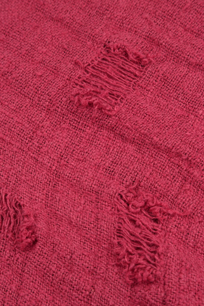 V-Neck Distressed Raspberry Handwoven Linen Blouse 5