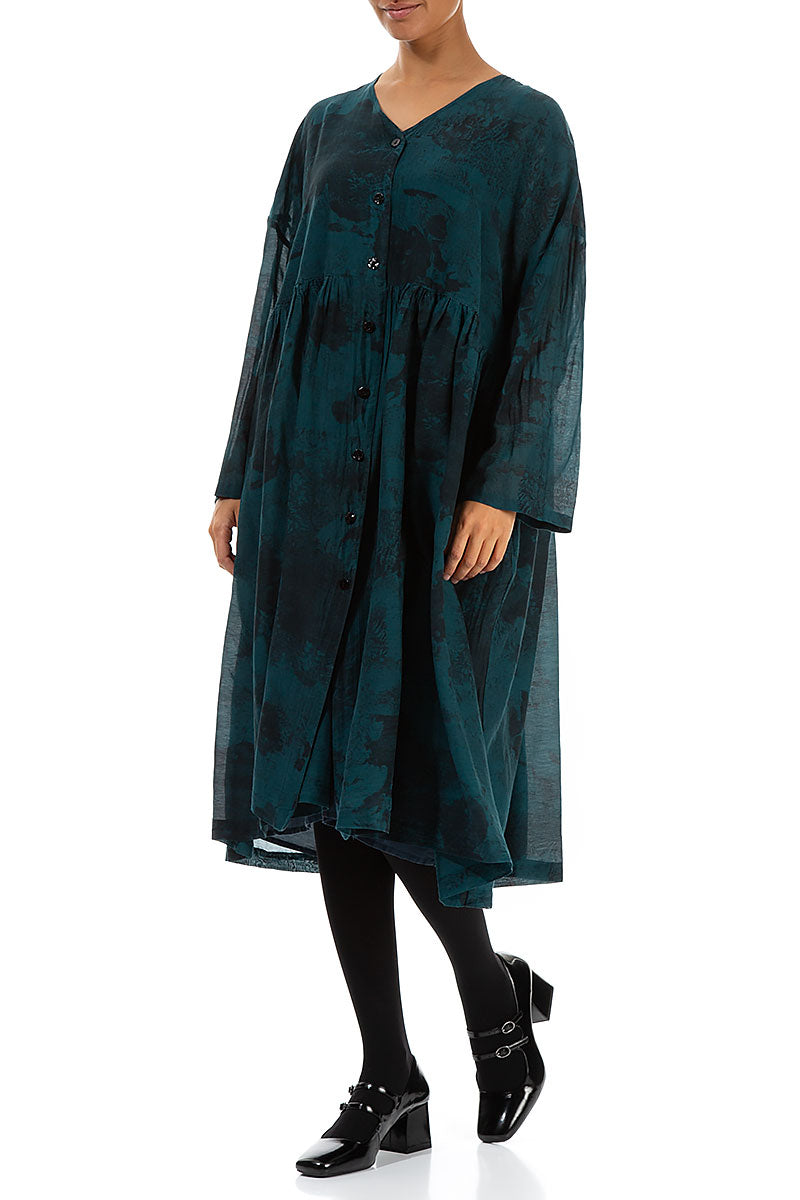 V-Neck Emerald Alabaster Silk Cotton Jacket Dress 3