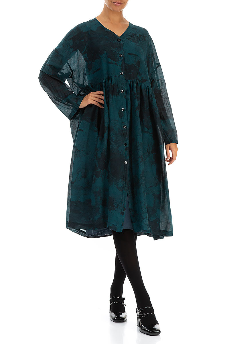 V-Neck Emerald Alabaster Silk Cotton Jacket Dress 4