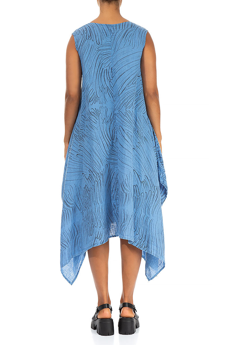 V-Neck Feathers Cornflower Linen Dress 2