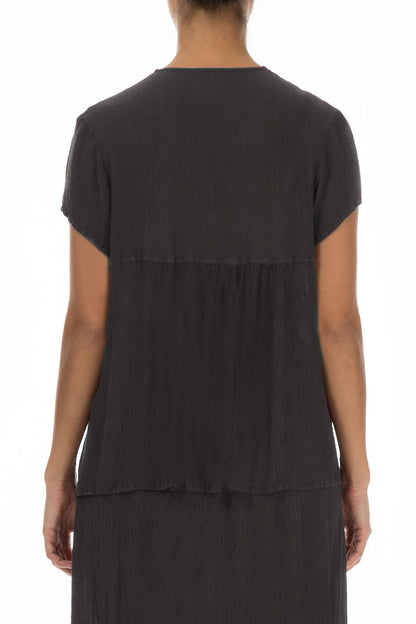 V-Neck Forest Brown Silk Viscose Blouse 2