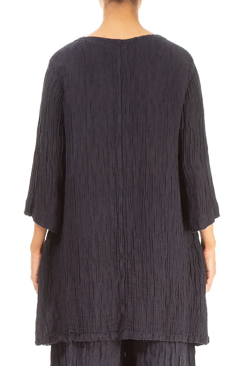 V-Neck Graphite Blue Crinkled Silk Tunic 2