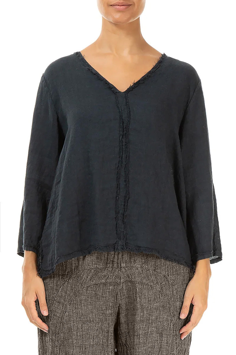 V-Neck Graphite Linen Blouse 1