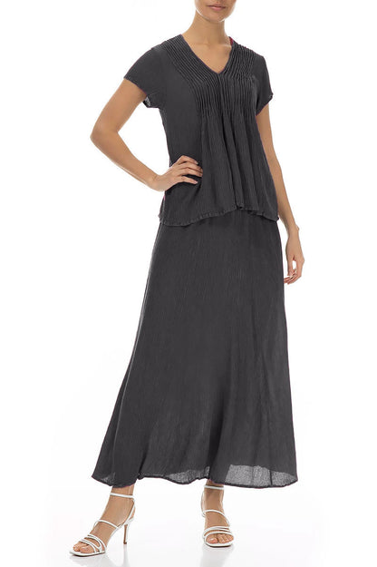 Maxirock aus geknittertem, graphitfarbenem Seidenviskose