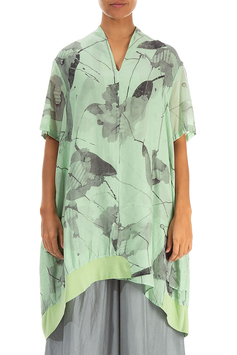 V-Neck Green Sorbet Mirage Silk Cotton Tunic 1
