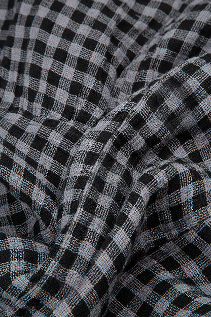 V-Neck Grey Check Linen Dress 5
