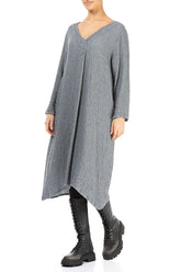 V-Neck Grey Wool Dress 3