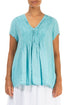 V-Neck Ice Blue Linen Blouse 1