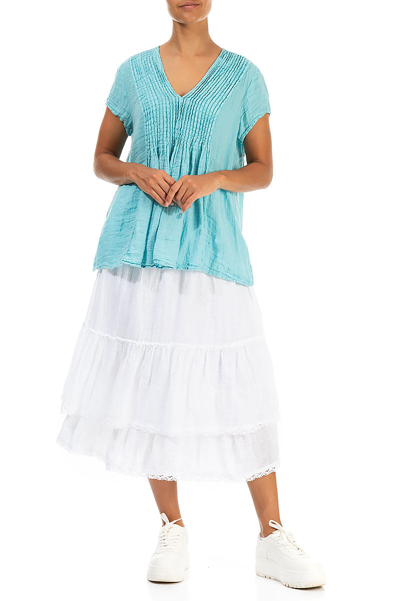 V-Neck Ice Blue Linen Blouse 4
