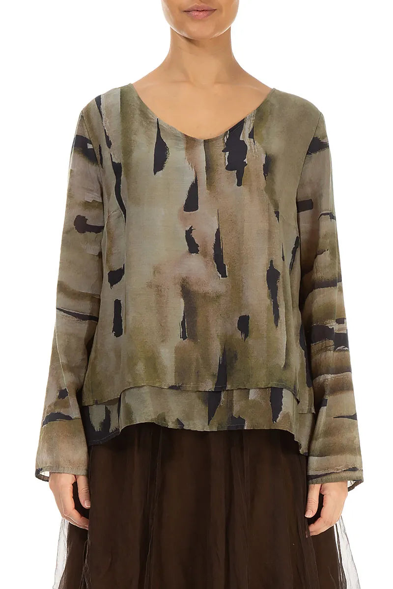 V-Neck Layered Terra Silk Cotton Blouse