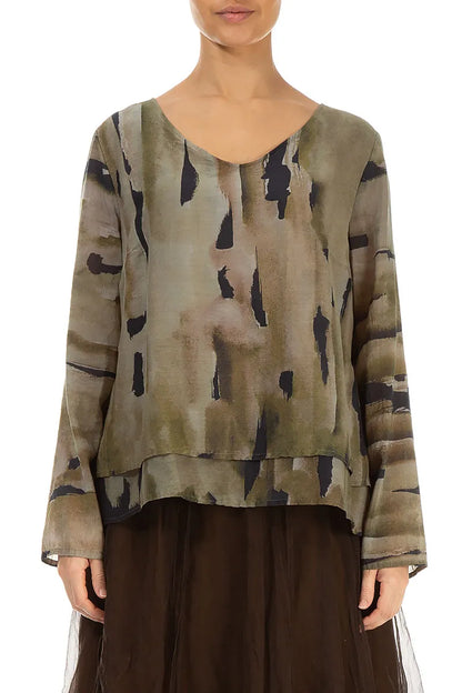V-Neck Layered Terra Silk Cotton Blouse