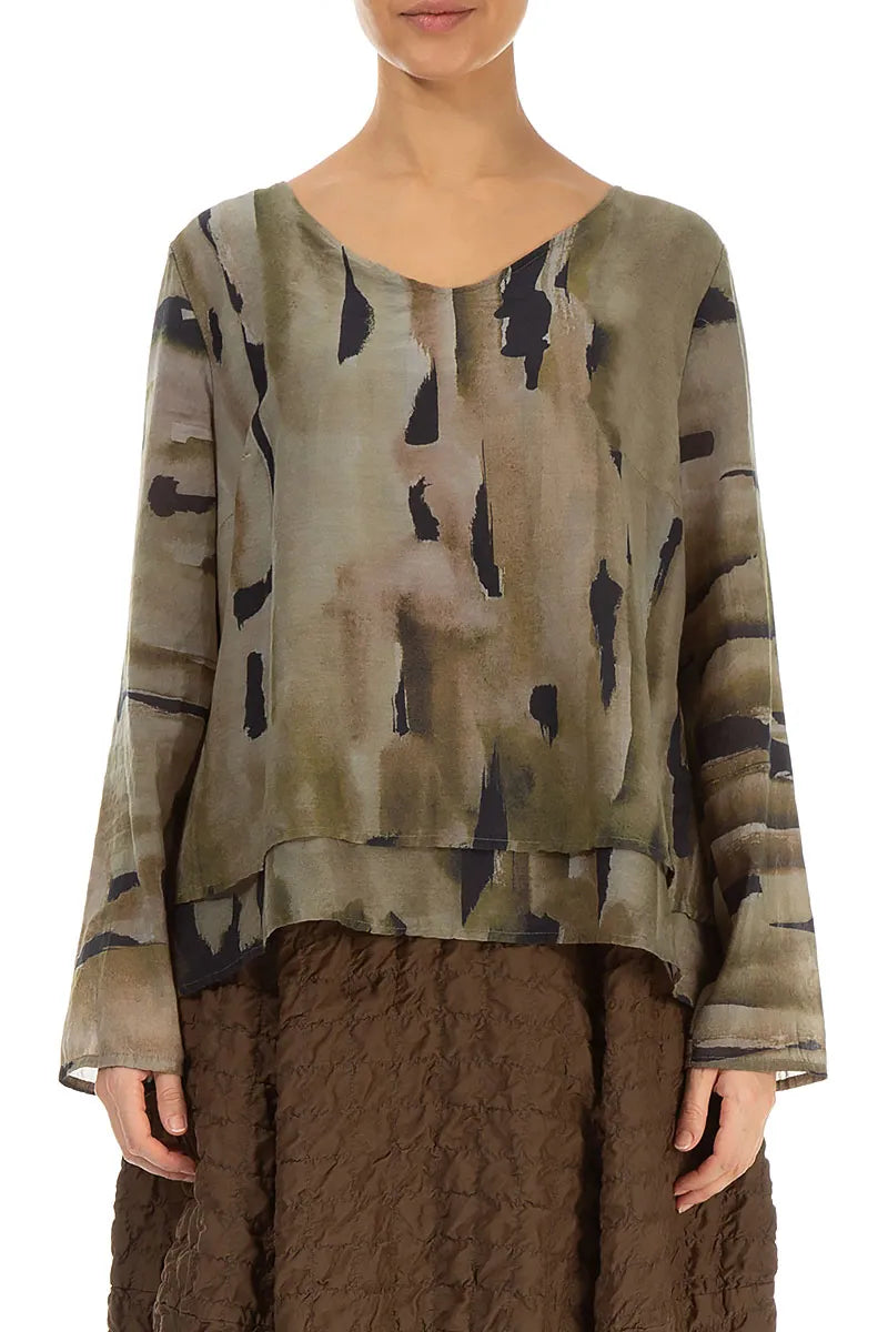 V-Neck Layered Terra Silk Cotton Blouse 1