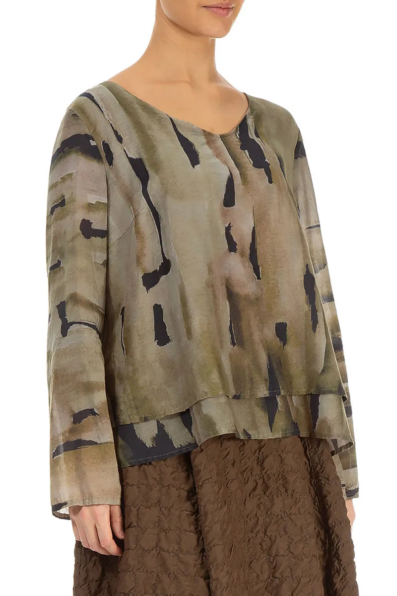 V-Neck Layered Terra Silk Cotton Blouse 3