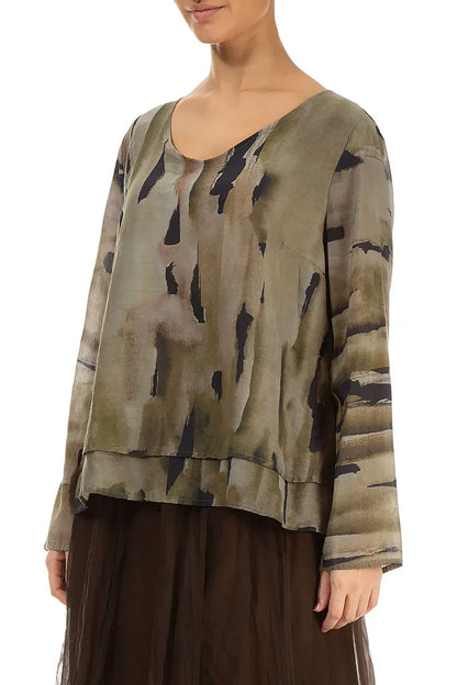 V-Neck Layered Terra Silk Cotton Blouse