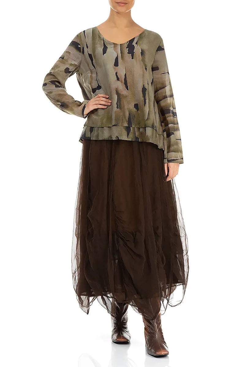 V-Neck Layered Terra Silk Cotton Blouse