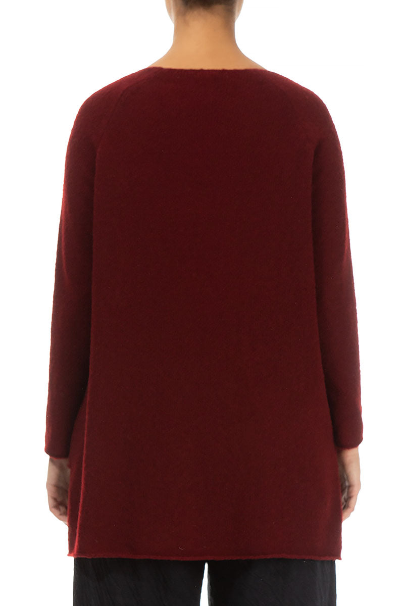 Longer Back V-Neck Maroon Wool Sweater 2