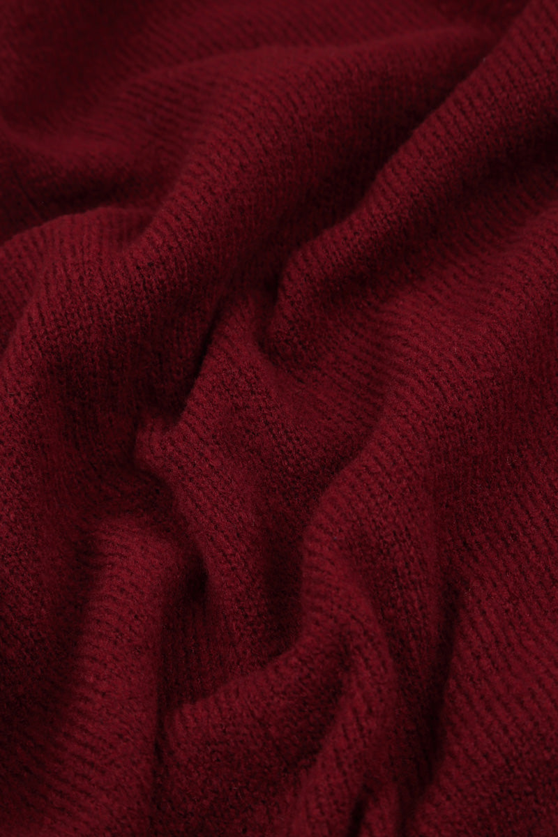Longer Back V-Neck Maroon Wool Sweater 5