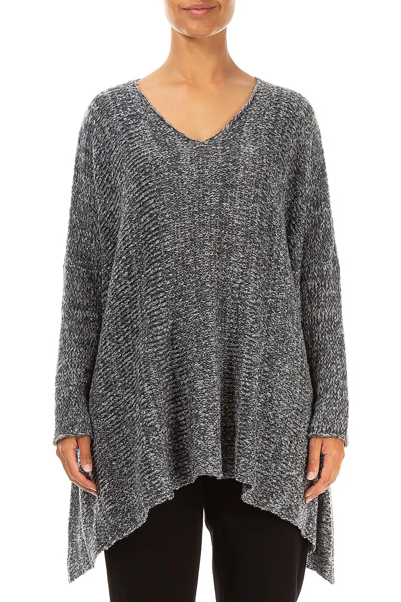 V-Neck Mélange Slate Blue Wool Sweater 1