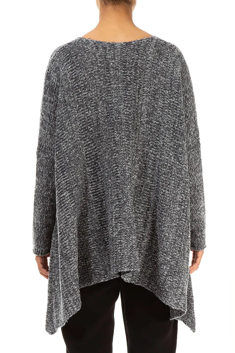 V-Neck Mélange Slate Blue Wool Sweater 2
