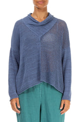 V-Neck Overlap Blue Nova Linen Jumper 1