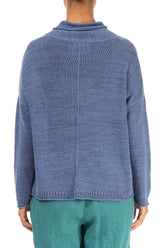 V-Neck Overlap Blue Nova Linen Jumper 2